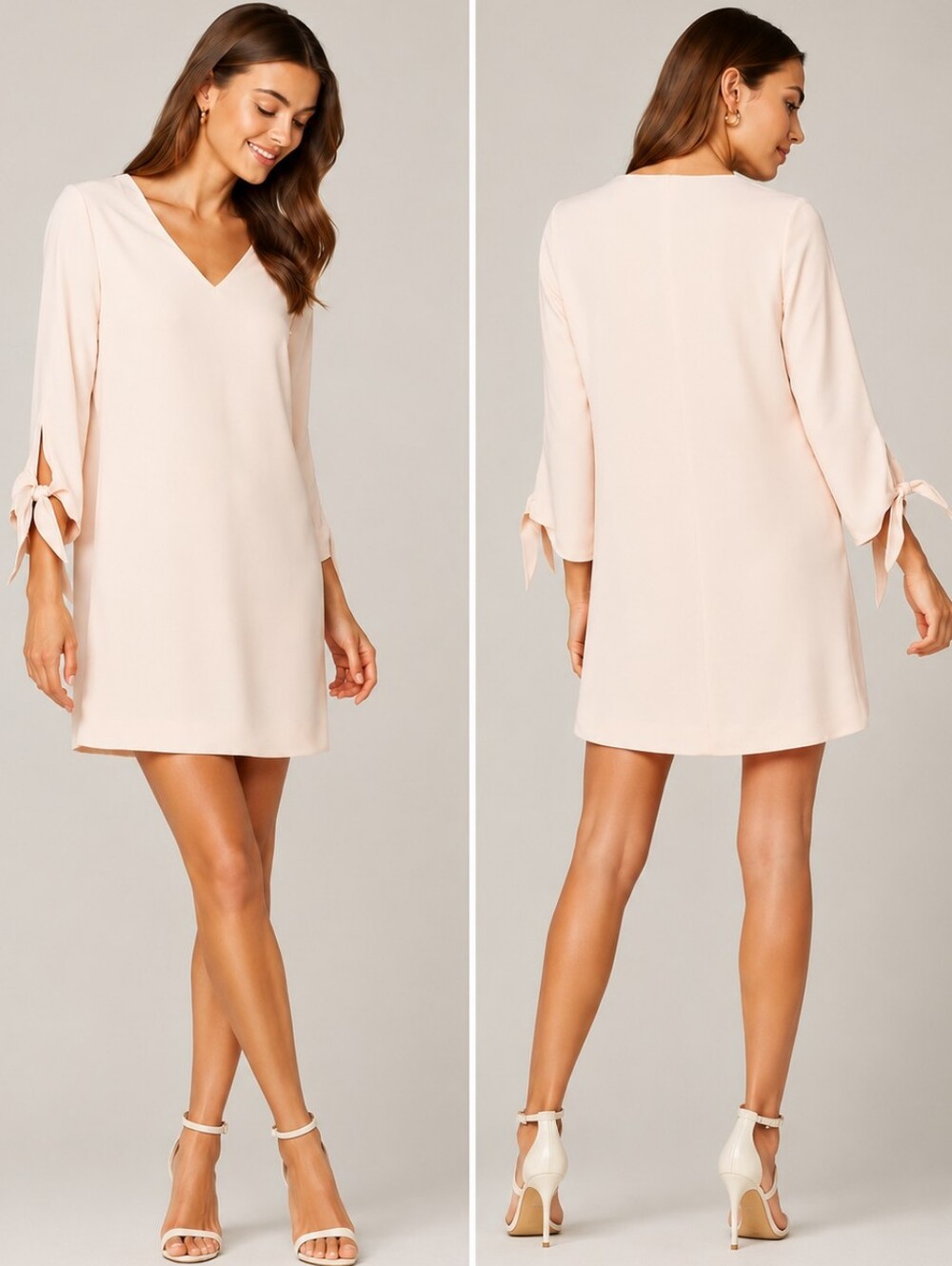 Express Ivory V-Neck Tie Sleeve Shift Dress Women's XS Minimalist Chic Coastal
